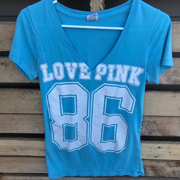 Victoria's Secret Pink V neck blue & white Tee! - Picture 4 of 6